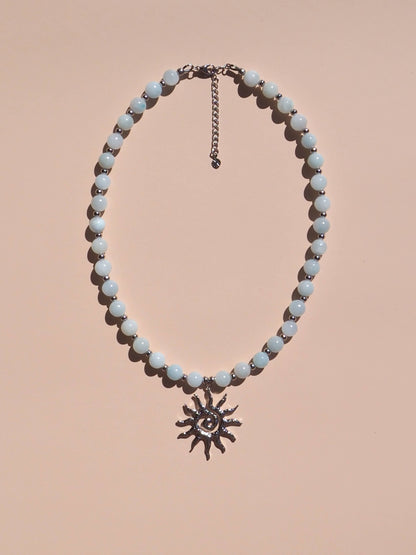 Spiral Gold Sun Blue Beaded Gemstone Necklace | Alesi Jewellery