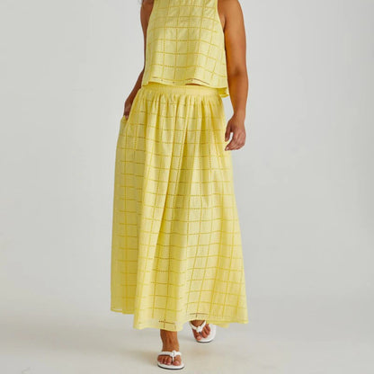 Helmi Broderie Full Midi Skirt - Yellow