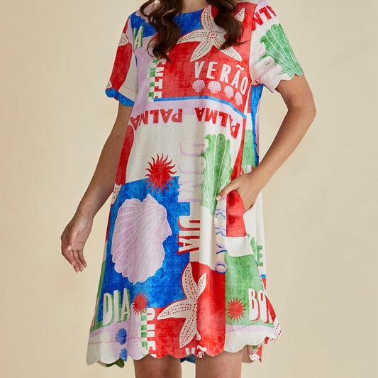 Dawn Shift Dress - Seashell Print