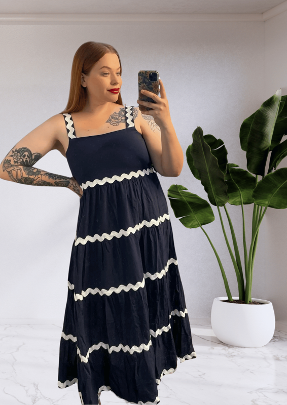 Tegan Ric Rac Maxi Dress - Navy