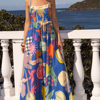 Isla Linen Blend Maxi Dress - Rio Blue