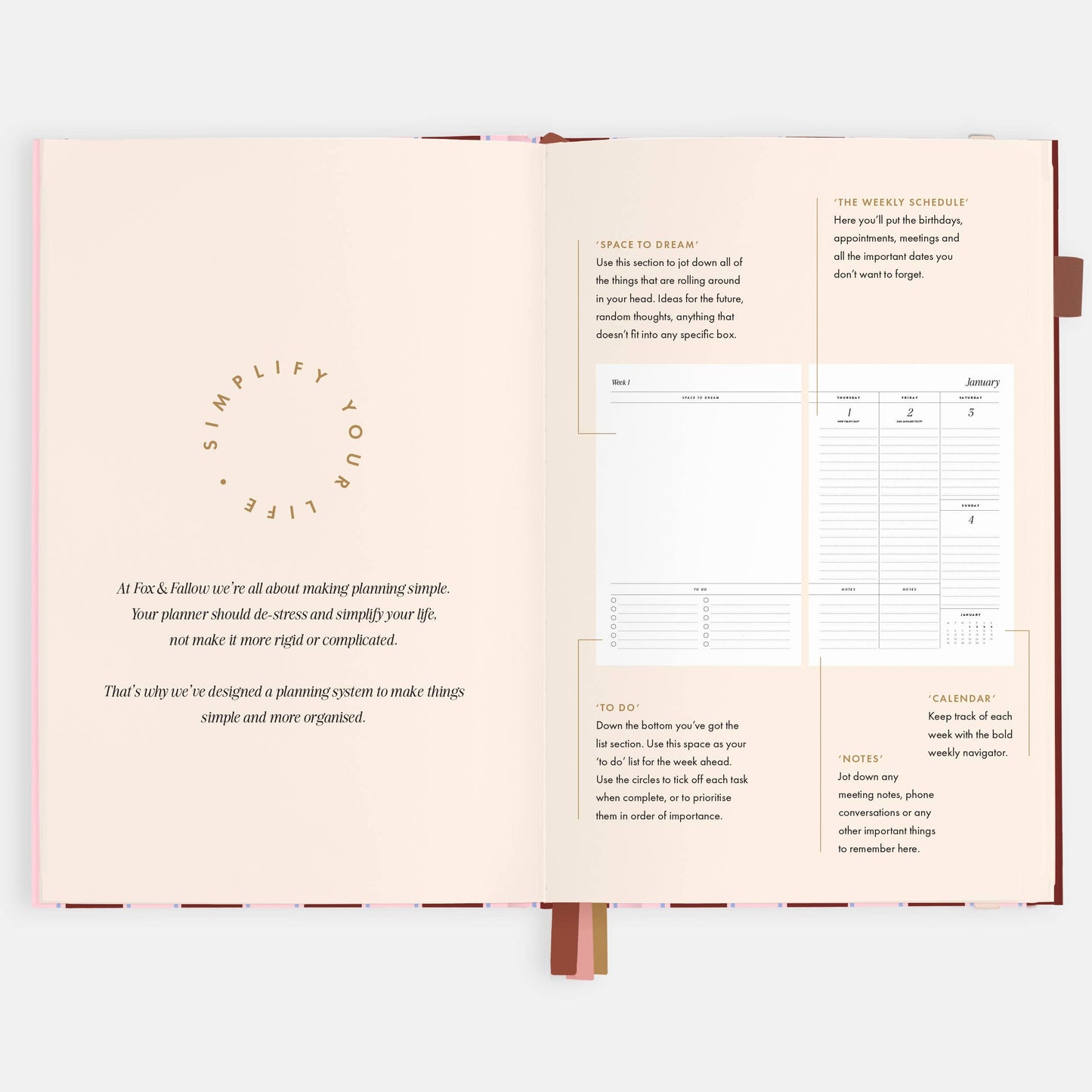 Fox & Fallow - 2026 Burgundy Stripe A5 Vertical Planner