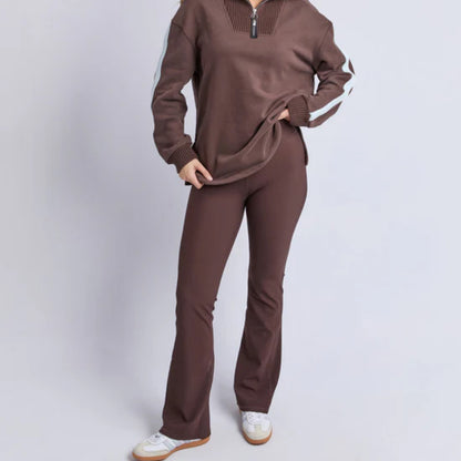 Luxe Rib Flare Leg Pant - Coffee Brown