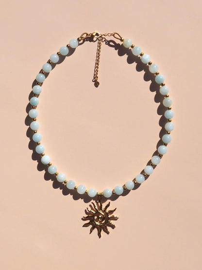 Spiral Gold Sun Blue Beaded Gemstone Necklace | Alesi Jewellery