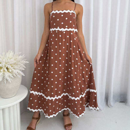 Eden Sleeveless RIC RAC Maxi Dress - Brown Polka Dot