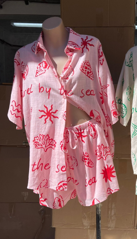 By Frankie clothing matching set pink Red Sea shells 