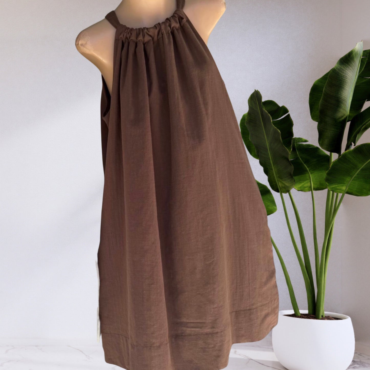 Billy Halter Neck Mini Dress Brown