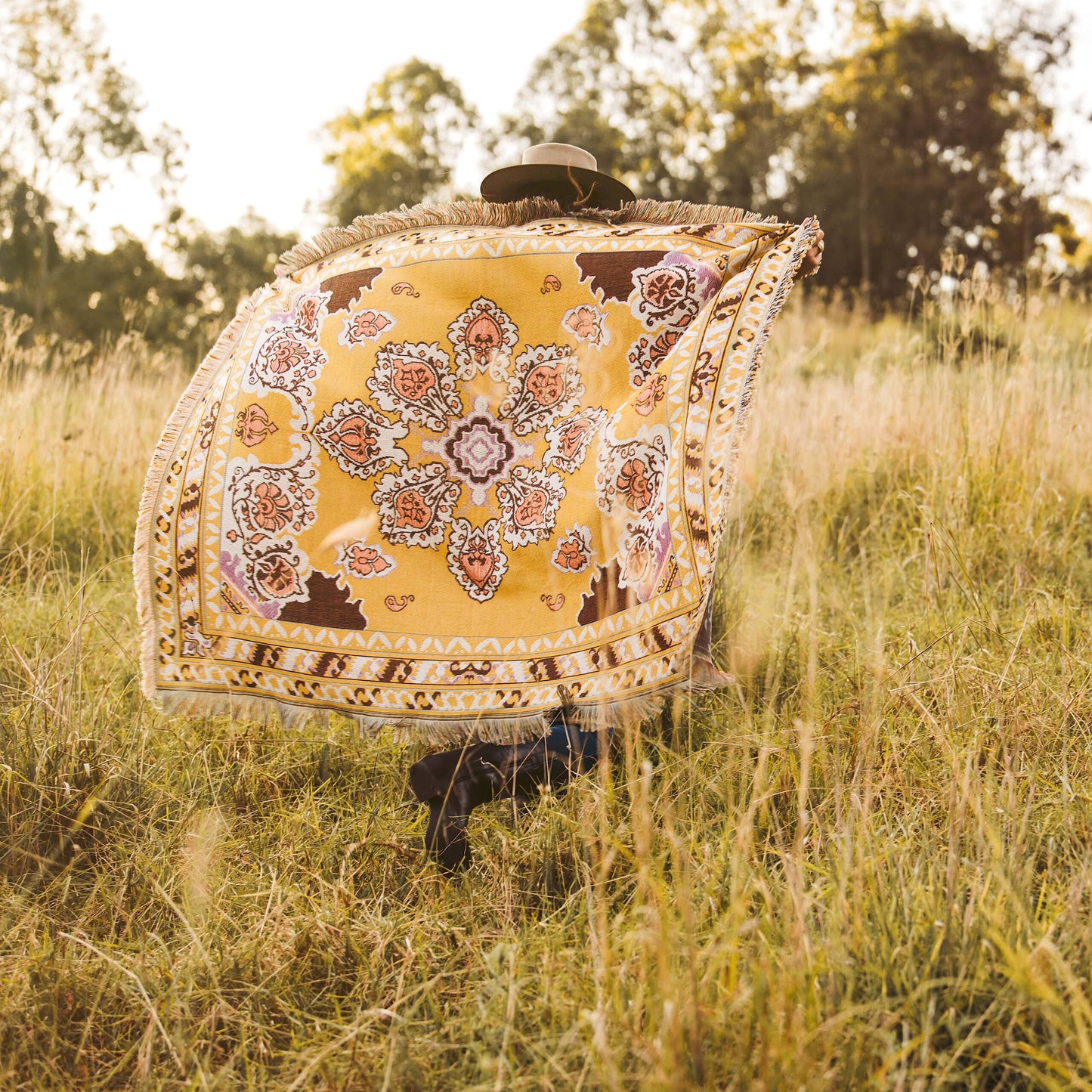 ‘Here Comes The Sun' Woven Picnic Rug/Throw: Regular 130x160cm | HENDEER