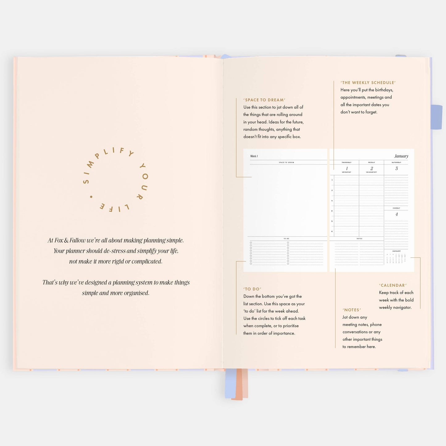 Fox & Fallow - 2026 Powder Stripe A5 Academic Vertical Planner