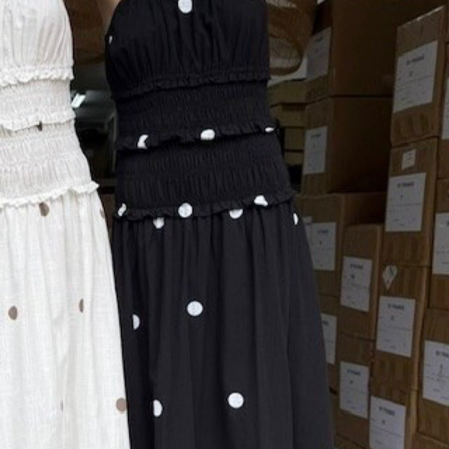 Vera Shirred Waist Polka Dot Maxi Dress - Black | By Frankie