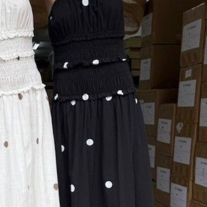 Vera Shirred Waist Polka Dot Maxi Dress - Black | By Frankie