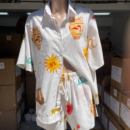 Taya Matching Shirt & Shorts Set - White Mermaid Rodeo | By Frankie