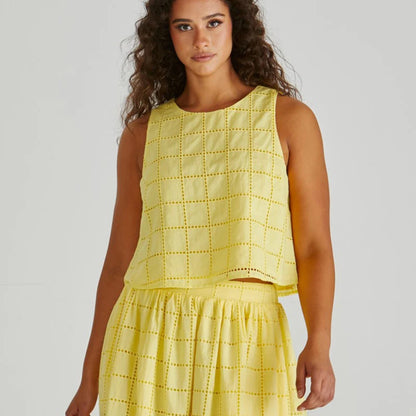 Helmi Broderie Tank Top Shirt - Yellow