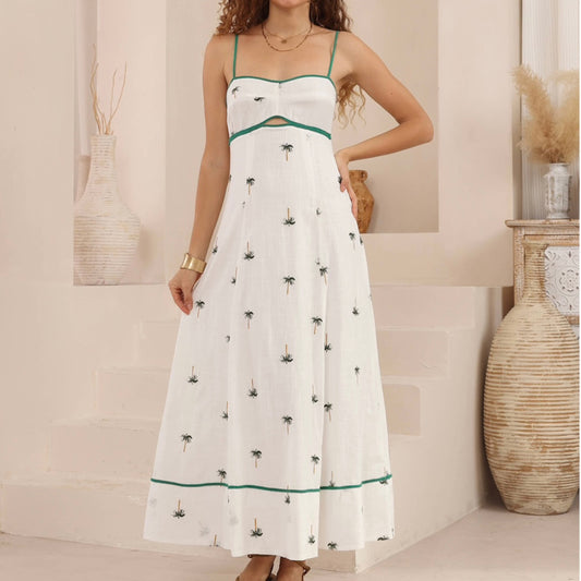 Faith Strappy Empire Waist Maxi Dress - White Palm