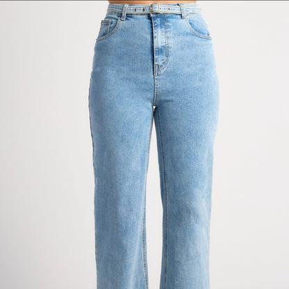 Kylie High Waisted Wide Leg Denim Jeans - Light Blue