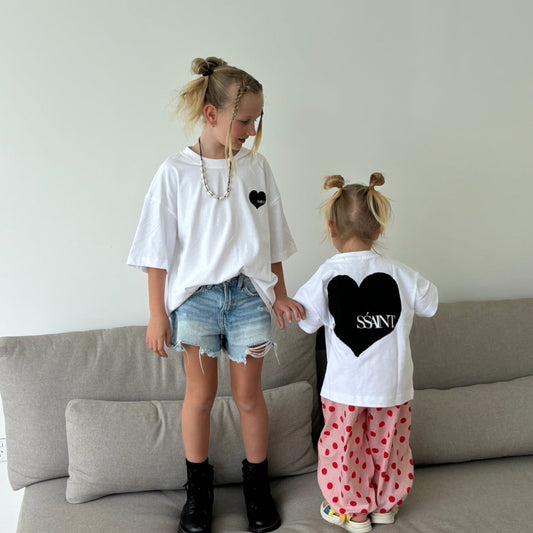Kids' SŚAINT Heart T-Shirt - White Black Heart