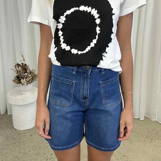 Shelly Patch Pocket Denim Shorts - Indigo Blue