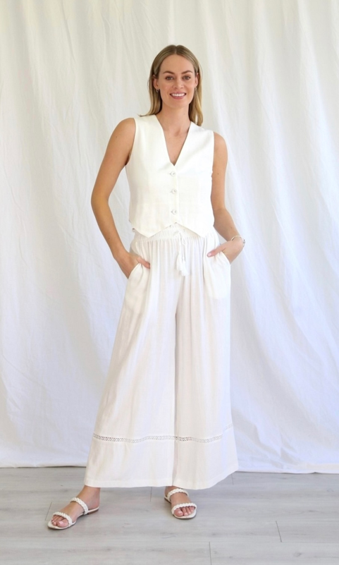 Bridget Boho Wide Leg Pant - White