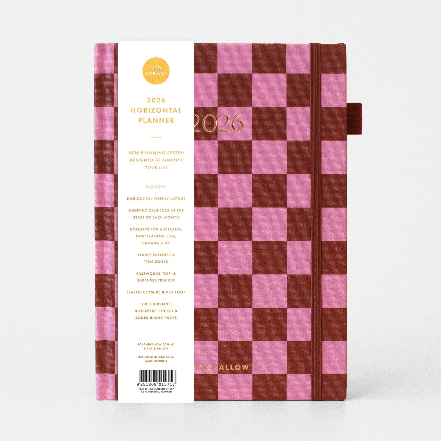 Fox & Fallow - 2026 Cherry Check A5 Horizontal Planner