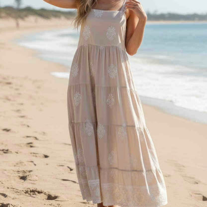 Zimi Wide Strap Maxi Dress - Beige