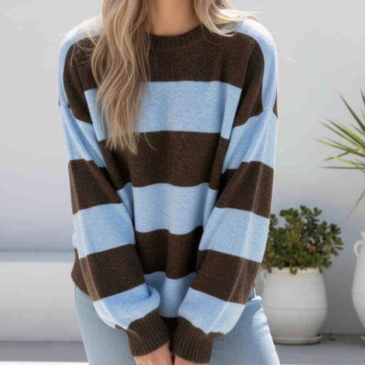 Stripe Knit Jumper - Blue Brown