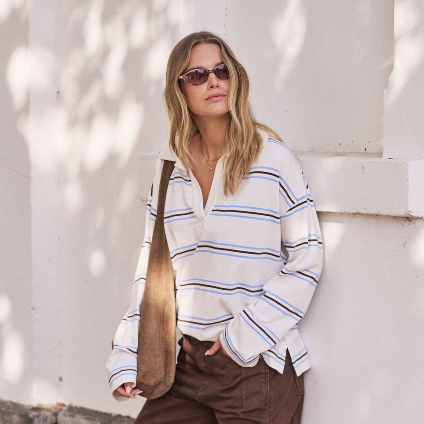 Shelby Slouchy Rugby Top - Vanilla Brown Stripe | Ceres Life