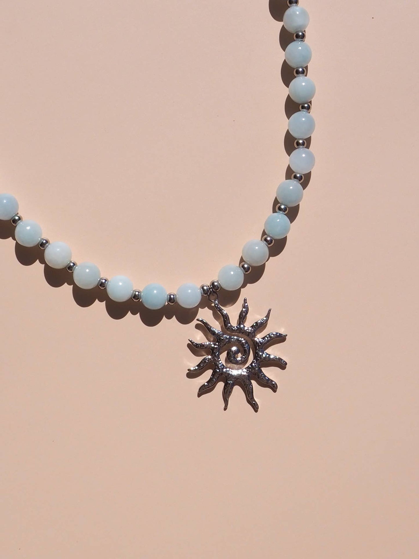 Spiral Gold Sun Blue Beaded Gemstone Necklace | Alesi Jewellery