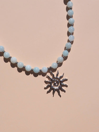 Spiral Gold Sun Blue Beaded Gemstone Necklace | Alesi Jewellery