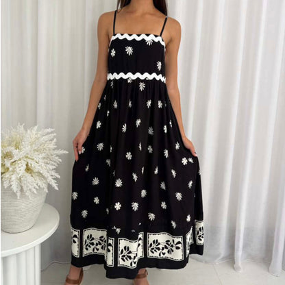 Eden Sleeveless RIC RAC Maxi Dress - Black Floral