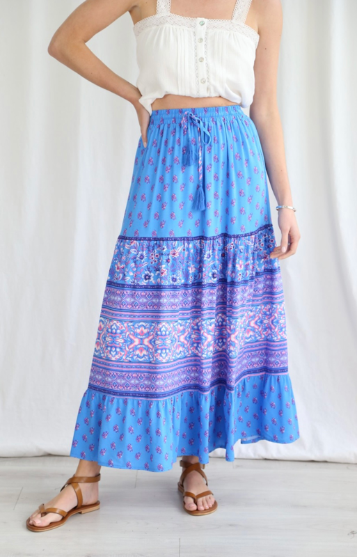 Tara Boho Maxi Skirt - Blue