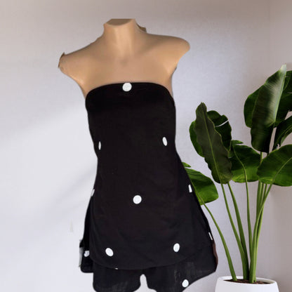 Bella Strapless Top & Shorts Set Black Polka Dot