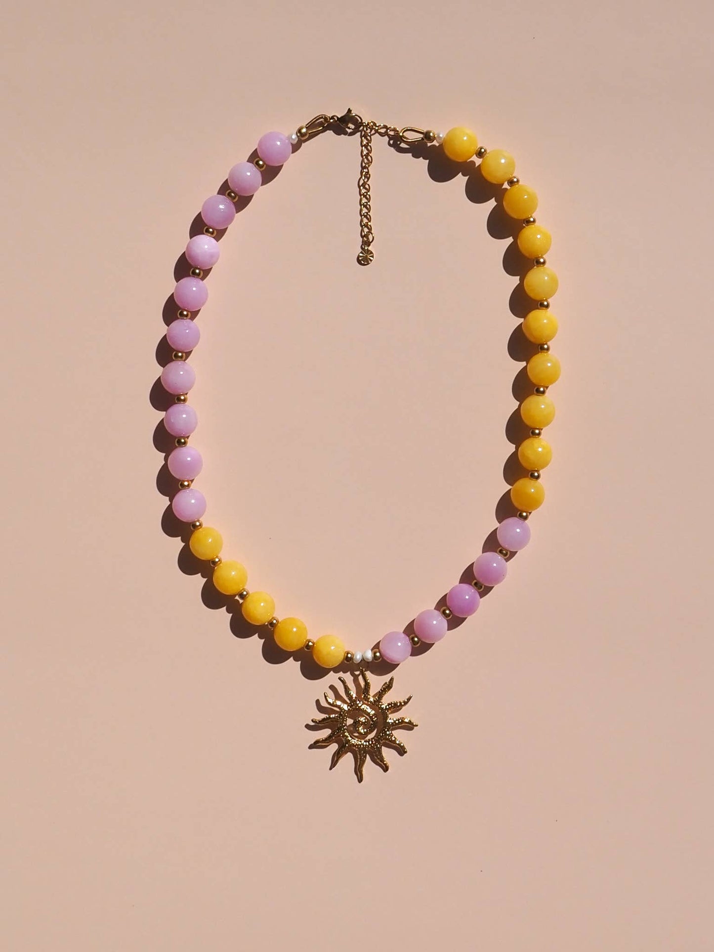 Spiral Silver Sun Pink and Yellow Beaded Gemstone Necklace | Alesi Jewellery