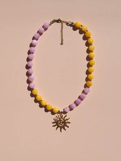 Spiral Silver Sun Pink and Yellow Beaded Gemstone Necklace | Alesi Jewellery