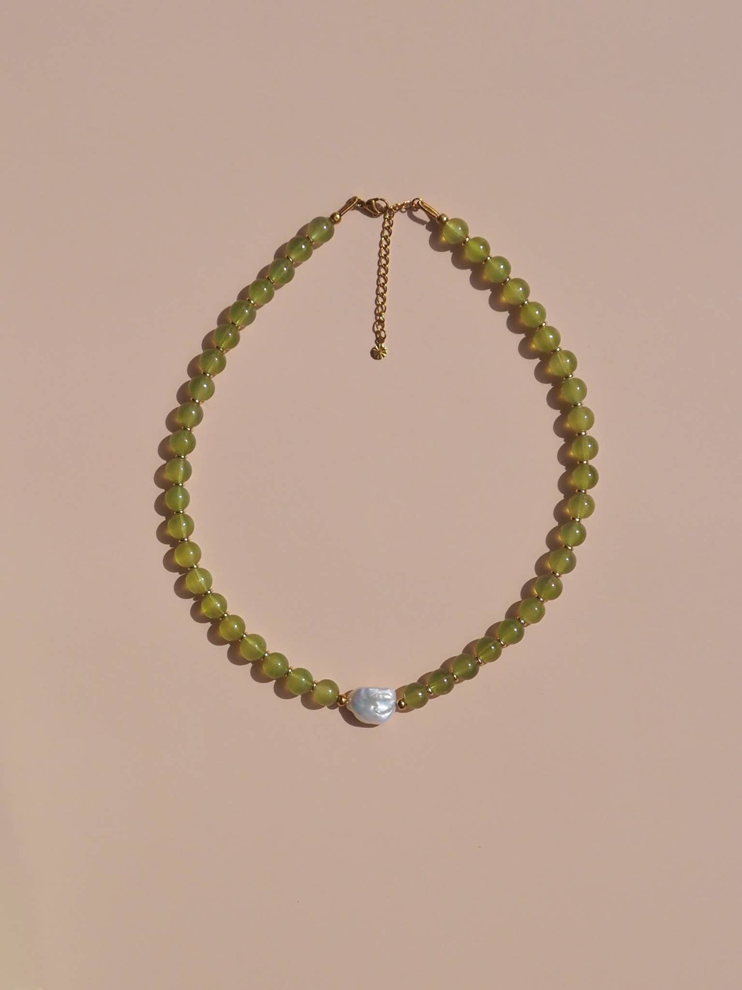 Freshwater Keshi Pearl with Green Beaded Necklace | Alesi Jewellery