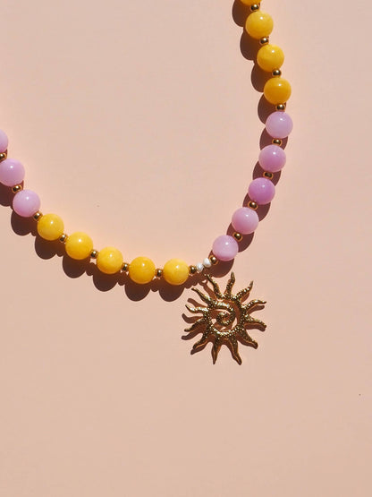 Spiral Silver Sun Pink and Yellow Beaded Gemstone Necklace | Alesi Jewellery