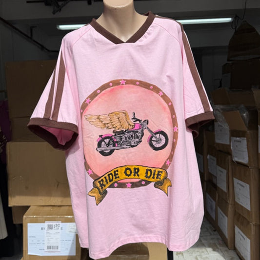 Jersey Tee T-Shirt - Pink Ride or Die | By Frankie