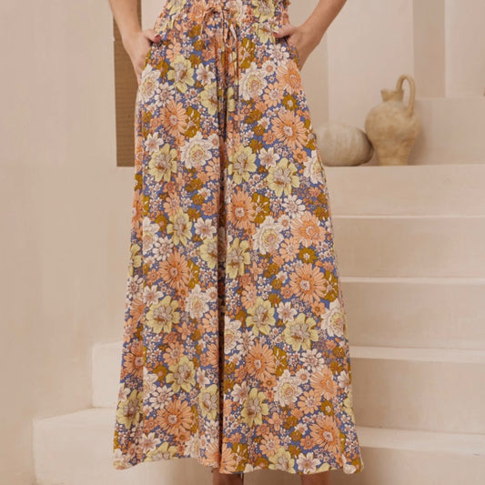 Kiara Wide Leg Pant - Brown Floral