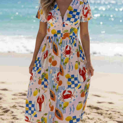 Zoe Button Up Midi Dress - Pink Picnic