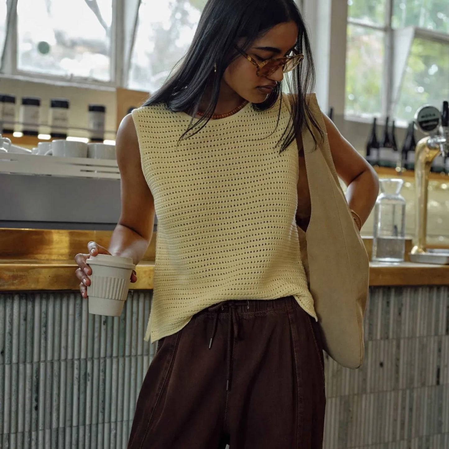 Margot Mesh Knit Tank - Yellow