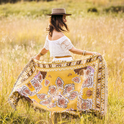 ‘Here Comes The Sun' Woven Picnic Rug/Throw: Regular 130x160cm | HENDEER