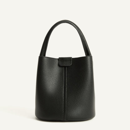 2 in 1 Pebbled Vegan Leather Bucket Bag with Interchangable Straps - Black | Style State