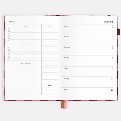 Fox & Fallow - 2026 Cherry Check A5 Horizontal Planner