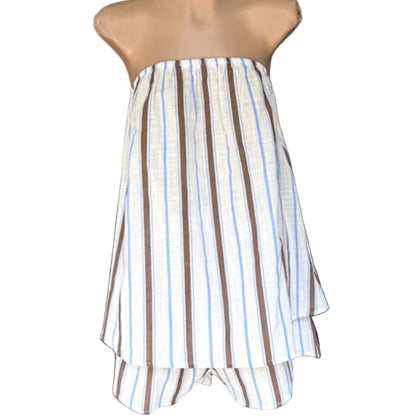 Bella Strapless Tube Top & Matching Pants Set - Choc/Blue Stripe | By Frankie