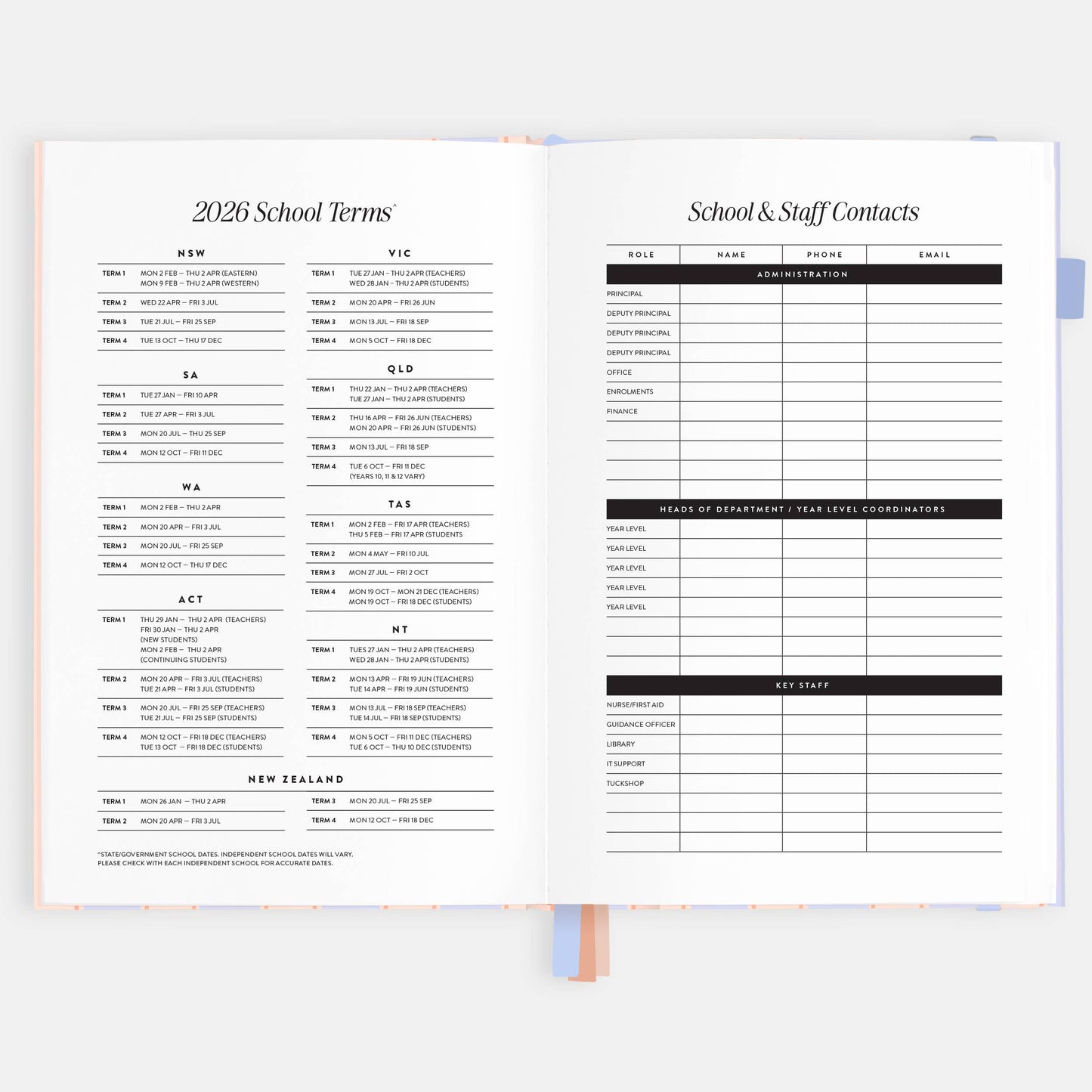 Fox & Fallow - 2026 Powder Stripe A5 Academic Vertical Planner