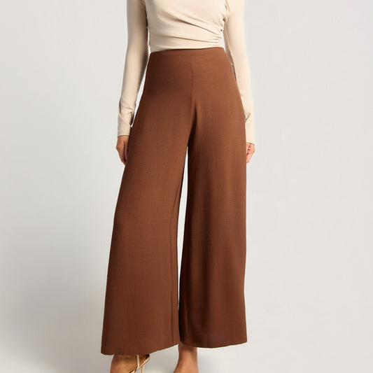 Karlee High Waisted Side Pleat Detail Wide Leg Pant - Chocolate Brown
