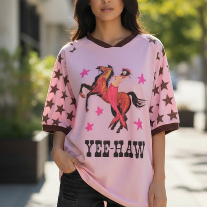 Jersey Oversized Tee Shirt - Yee Haw Pink