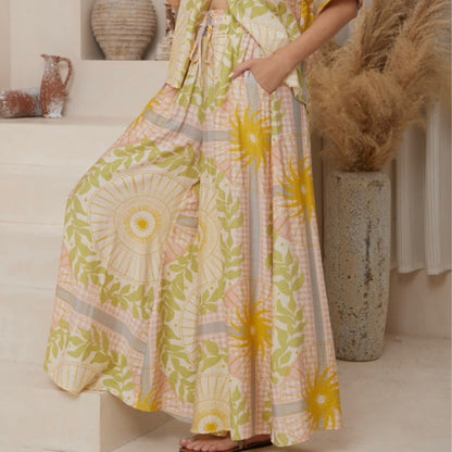 Kiara Wide Leg Pants - Yellow Star Burst