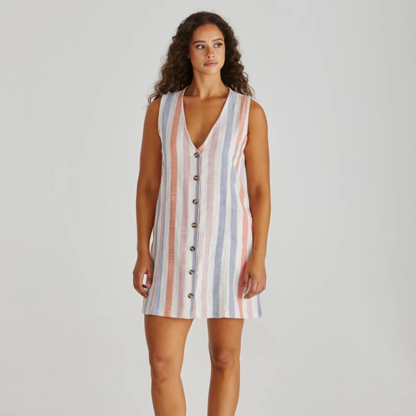 Travis Button Up Vest Mini Dress - Stripe