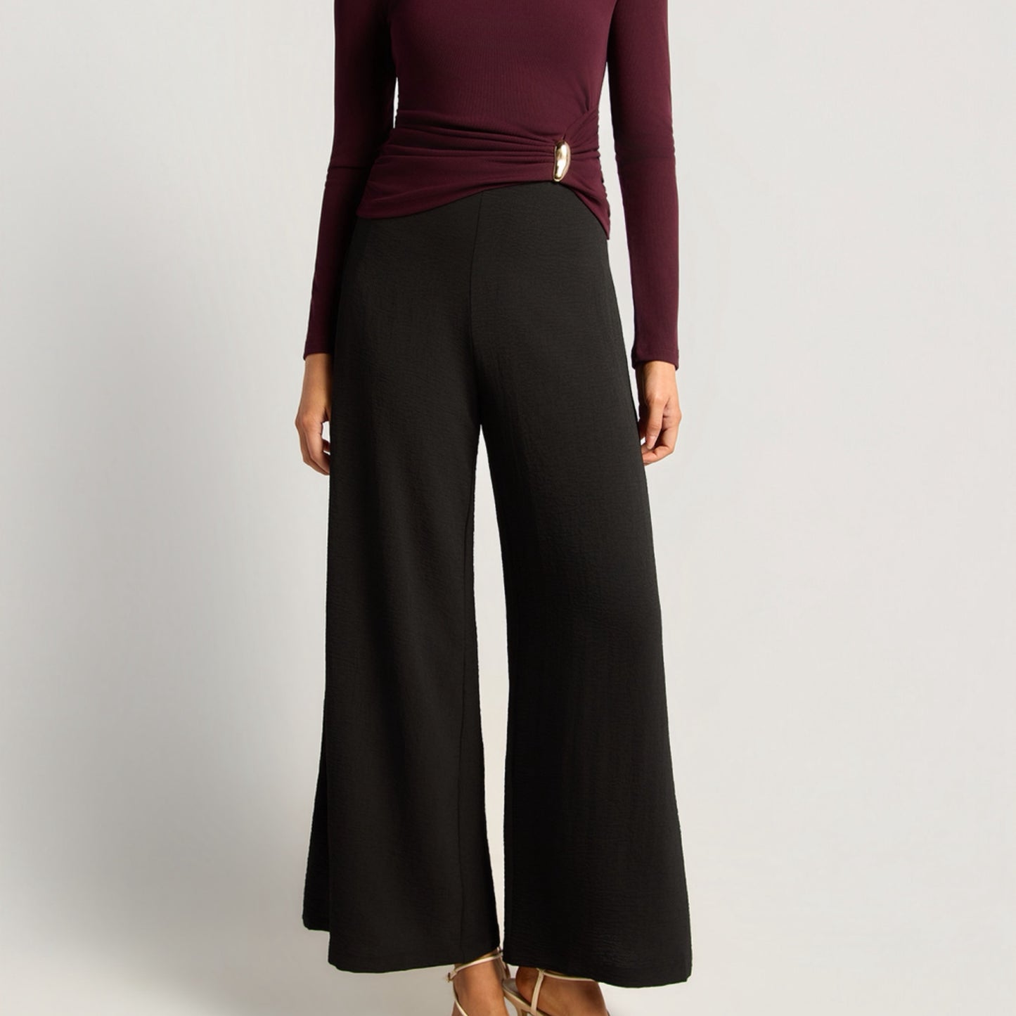 Karlee High Waisted Side Pleat Detail Wide Leg Pant - Black