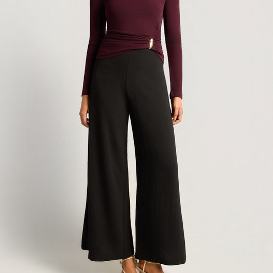 Karlee High Waisted Side Pleat Detail Wide Leg Pant - Black